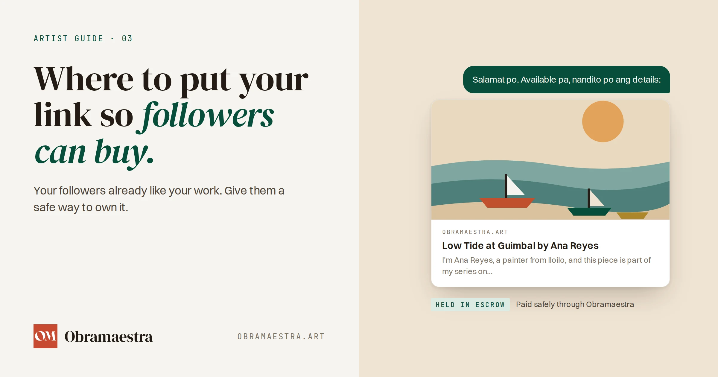Where to put your Obramaestra link so followers can buy